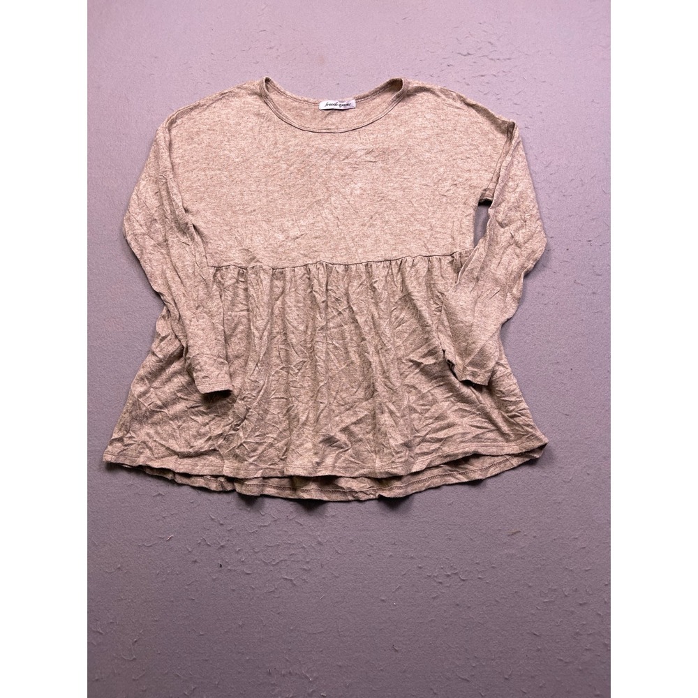 French Quarter Peplum Top Knit Heathered Tan Large Womens